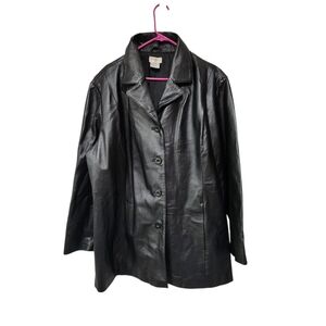 Black Leather Trench Jacket Coat Size 2XL